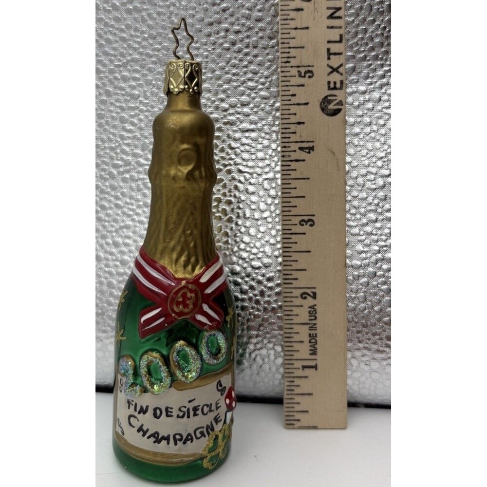 Vintage INGE-GLAS 2000 Fin de Siecle Champagne Bottle Ornament 5 Inch
